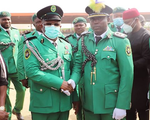 Ebonyi State Governor His Excellency Engr David Nweze Umahi with the Ebubeagu state Commander, Friday Nanna Ujor.
