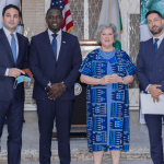 L-R: CEO of Tanit Medical Ltd, Anthony Abou Nader; Varian’s Regional Sales Manager for West & East Africa, Ansu Durukay; U.S. Ambassador Mary Beth Leonard; with Varian’s Head of Government Affairs and Market Development for Europe, Middle East and Africa, Kevin Massoudi during a reception in honor of Varian in Lagos.