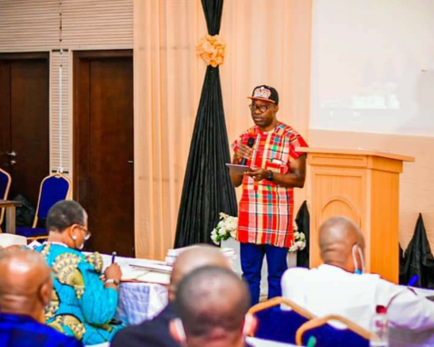 Anambra Governor-elect, Prof. Charles Soludo addressing the Transition Committee members during inauguration on Thursday January 20, 2022