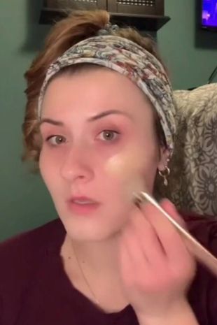 Woman Who Hates Getting Up Early For Work Does Her Make-Up And Hair Before Bed