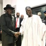 Ex-President Goodluck Jonathan (Left) and National Chairman of APC, Senatoer Abdullahi Adamu