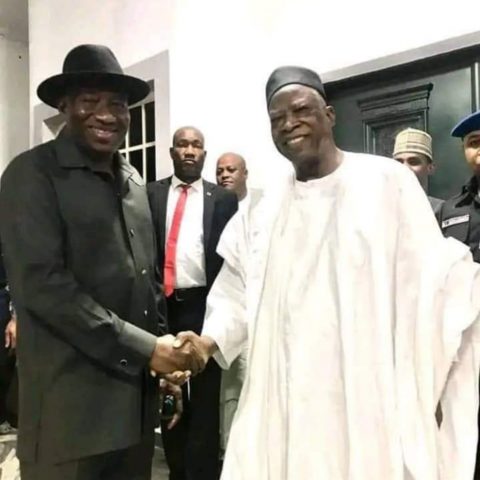 Ex-President Goodluck Jonathan (Left) and National Chairman of APC, Senatoer Abdullahi Adamu