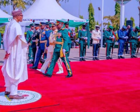 President Buhari participates at the Wreath Laying Ceremony of the 2023 Armed Forces Remembrance Day celebration at the National Arcade, Eagle Square Abuja on 15th Jan 2023