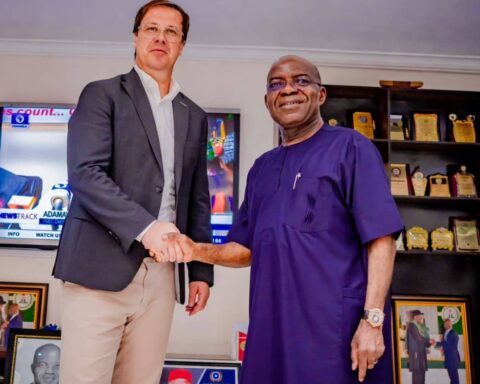 Abia State Governor-Elect Dr. Alex Otti, OFR, and the Managing Director of Julius Berger Nigeria, Dr. Lars Richter, when the latter visited on Wednesday, April 19, 2023.