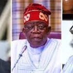 The President, Bola Tinubu fklanked on the right by Olisah etuh and on the left by Pius Anyim