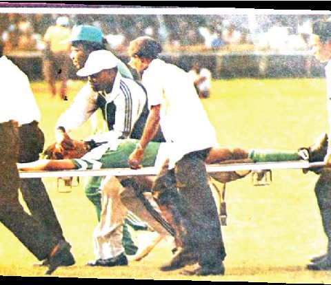 okwaraji carried out of pitch