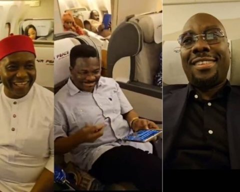 Video: Aviation Minster, Keyamo, Obi Cubana, Ozekhome, Senator Ubah, Other Top Nigerians Relish Air Peace Lagos-London Flight