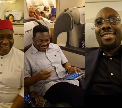Video: Aviation Minster, Keyamo, Obi Cubana, Ozekhome, Senator Ubah, Other Top Nigerians Relish Air Peace Lagos-London Flight