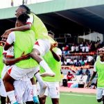 Rangers players celebrate afte edging Bendel Insurance to win league title