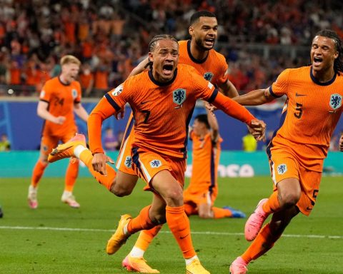 Xavi Simons celebrates after scoring a goal that was then disallowed for offside