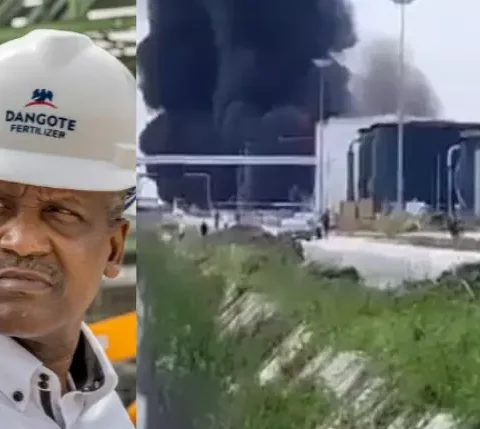 Just In: Mixed Reaction As Fire Guts Dangote Refinery