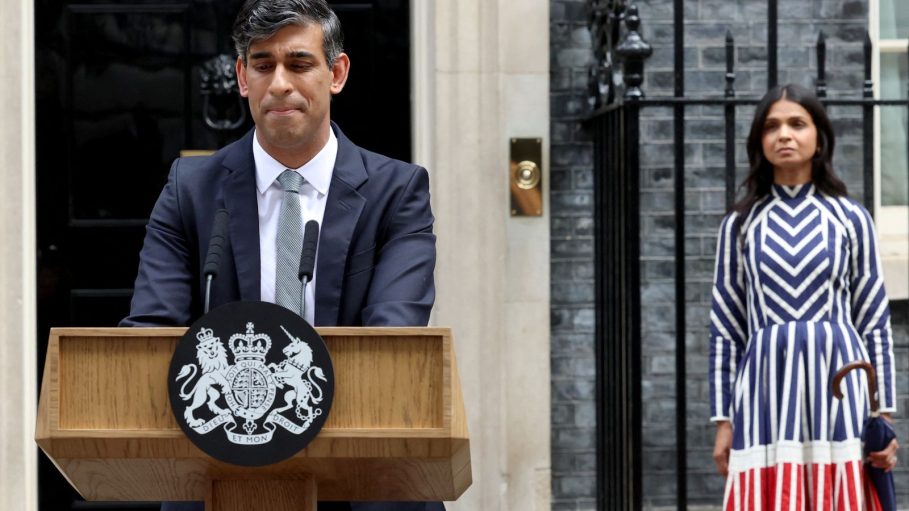 Rishi Sunak with his wife during Resignation speech