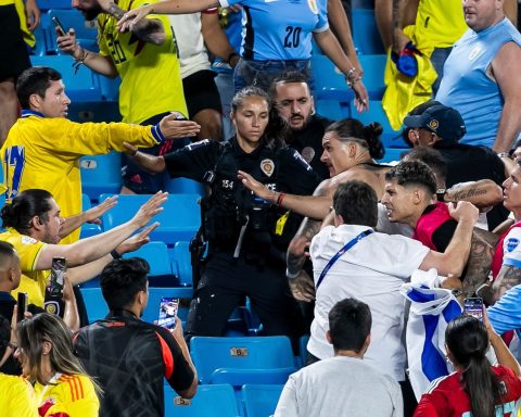 Uruguay players stepped into the stands as fight broke out