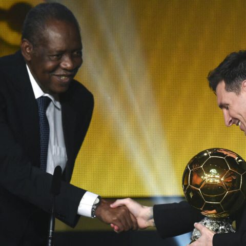 Flash back former CAF and FIFA President Issa Hayatou congratulates Ballo d'Or winner Lionel Messi