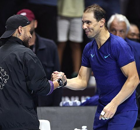 Neymar seen exchanging pleasantries with Rafael Nadal