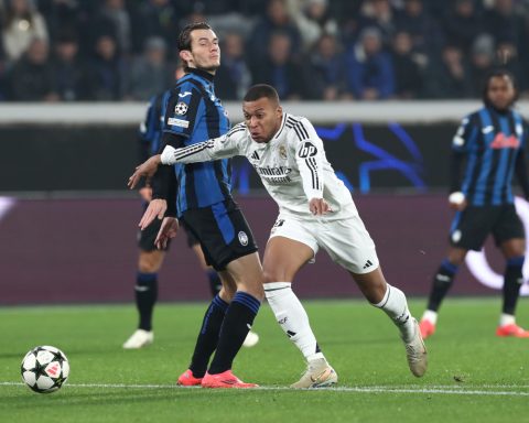 Real Madrid's Kylian Mbappe breaks through against Atalanta