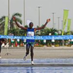 Kenya's Edwin Kibet crosses the finish line