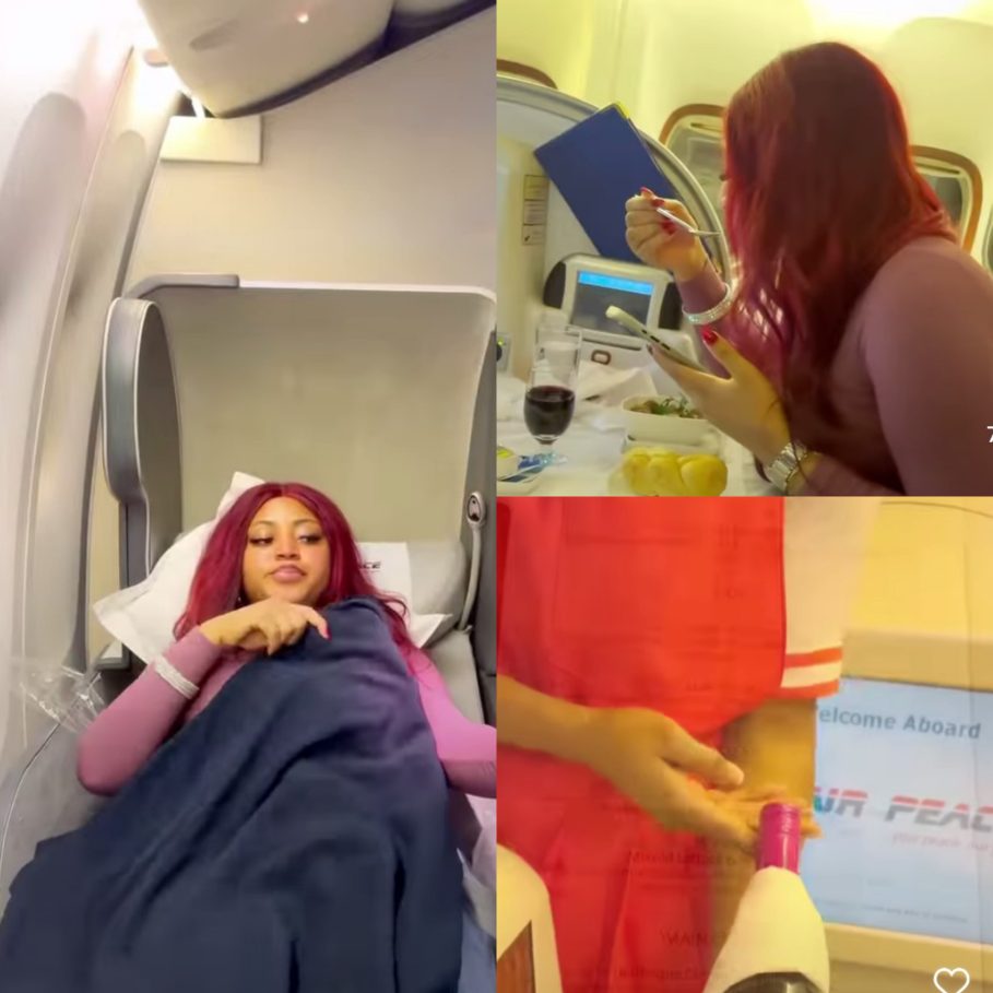 Popular Actress Regina Daniels Shares Blissful Moments On Air Peace Flight To London 