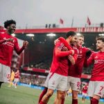 super Eagles and Nottingham Forest defender Ola Aina celebrates with teammates