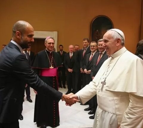 Pope Francis with former Bayern Munich manager and current Man City boss Pep Guardiola
