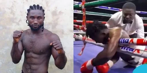 Segun Olanrewaju collapses on the canvas