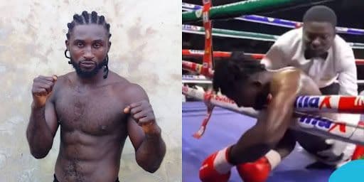 Segun Olanrewaju collapses on the canvas