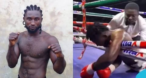 Segun Olanrewaju collapses on the canvas