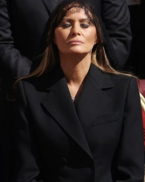 Total concentraion by US first lady Melania Trump during the Pope's funeral in Rome
