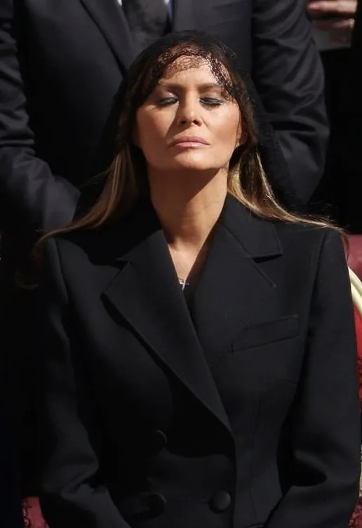 Total concentraion by US first lady Melania Trump during the Pope's funeral in Rome