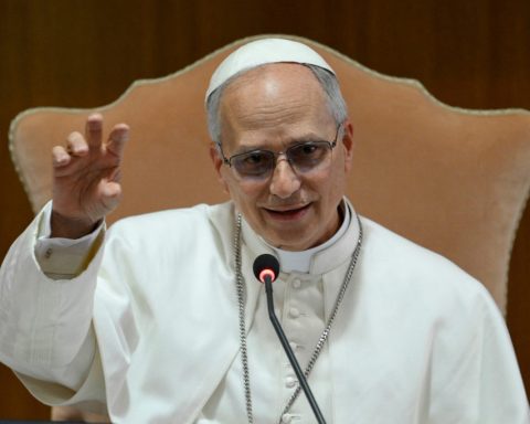 Pope Leo XIV speaks during a meeting with the Cardinals at the Vatican