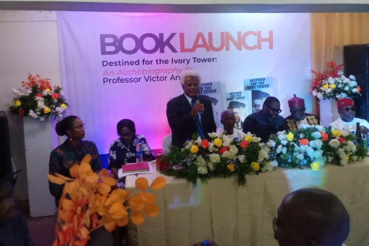 Victor Anosa speaking during book launch