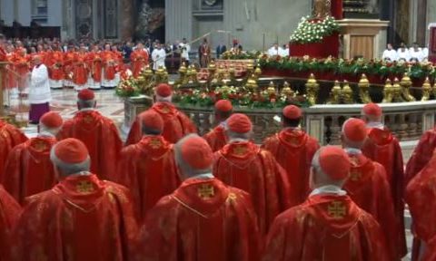 cardinals at Mass for the election of a new Pope