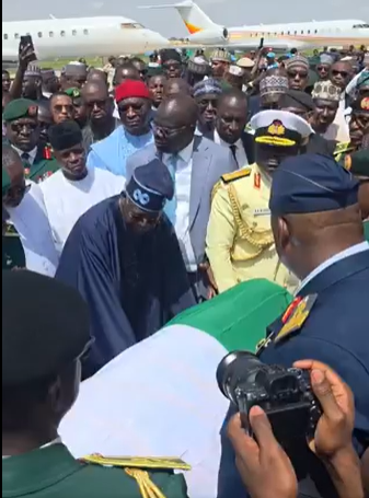 VIDEO Tinubu Receives Buhari’s Remains At Katsina Airport