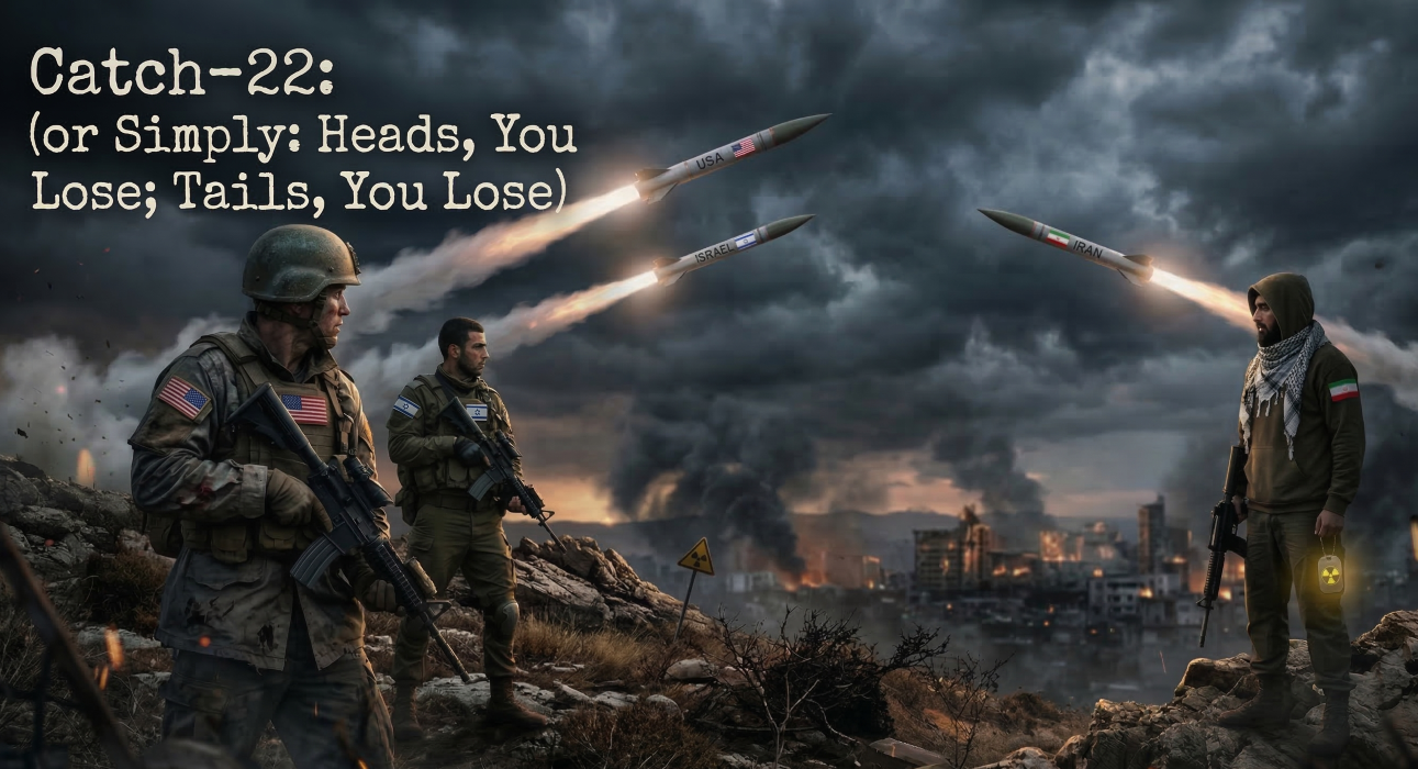 Image of USA, Isreal, and Iran soldiers and missiles